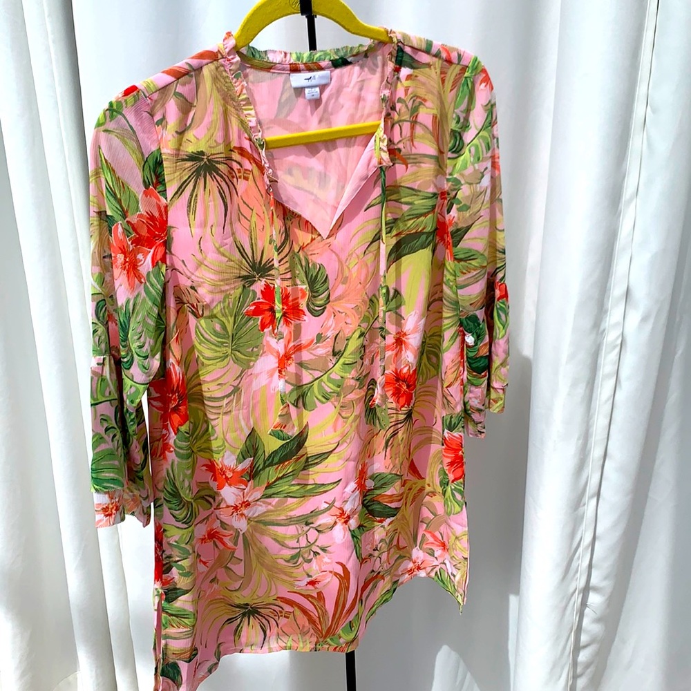 J Jill cover up dress 3/4 bell sleeve sz xs beachy